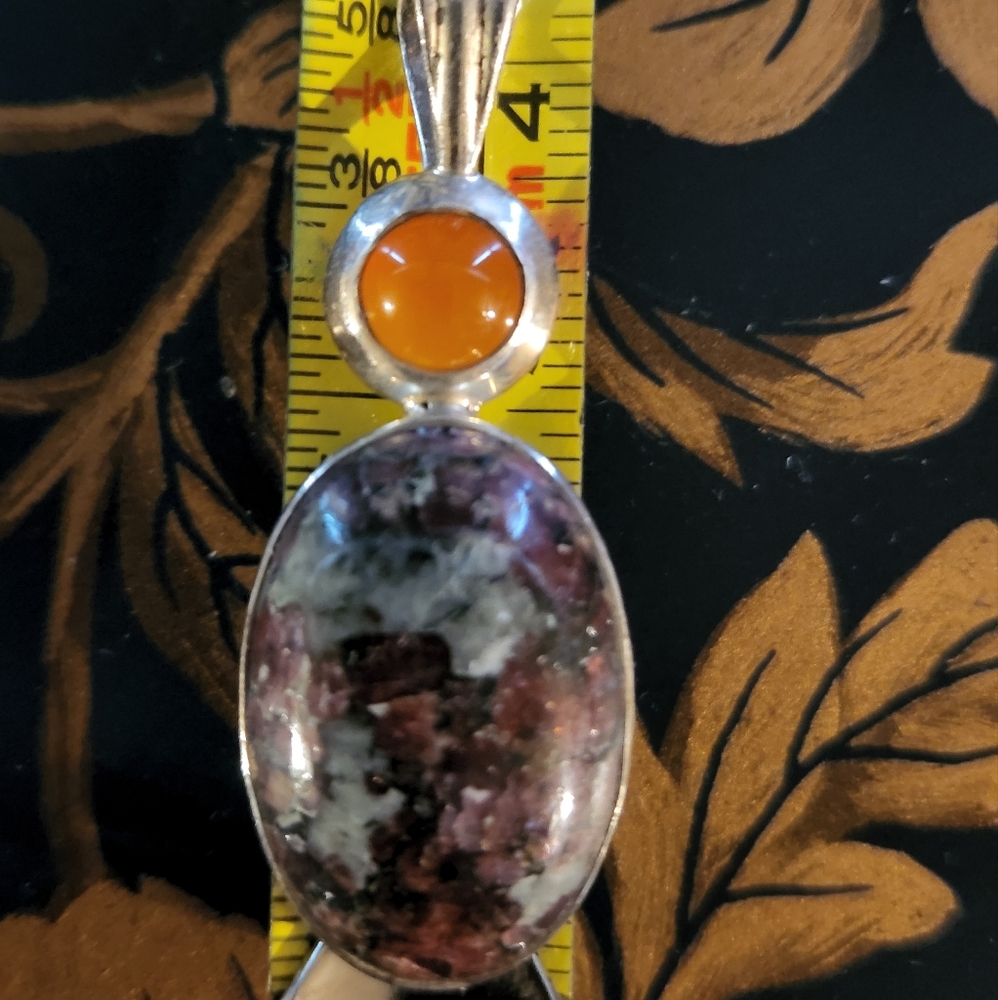 Rubelite & Carnelian Silver pendant - Picture 7 of 10